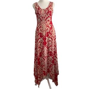 MT COLLECTION Women’s Red with Cream Print Tank Maxi Dress Size: Medium